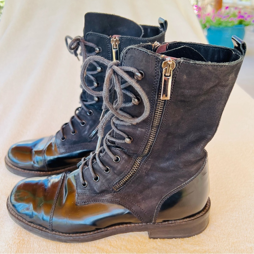 Women’s Black Lace-Up Moto Boots with Side Zip